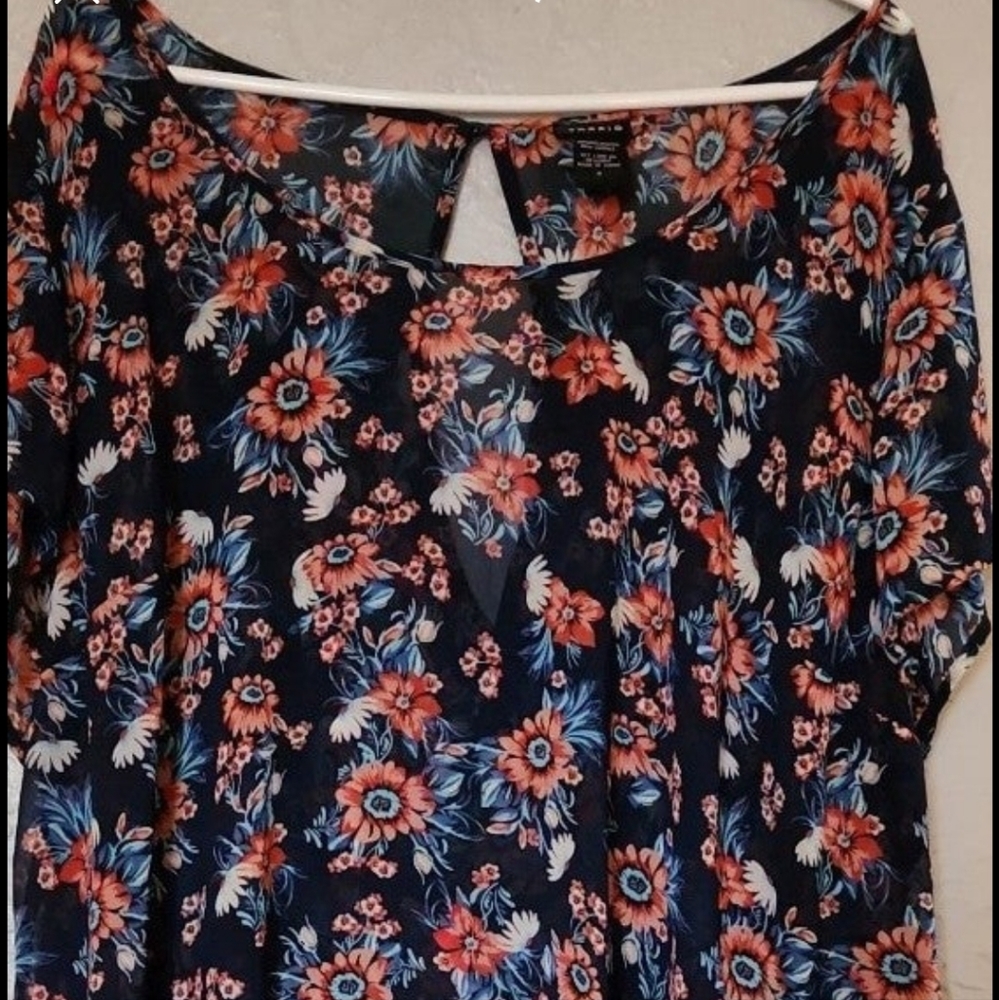 EUC Torrid brand cowl back shirt top sz 3 navy blue coral
